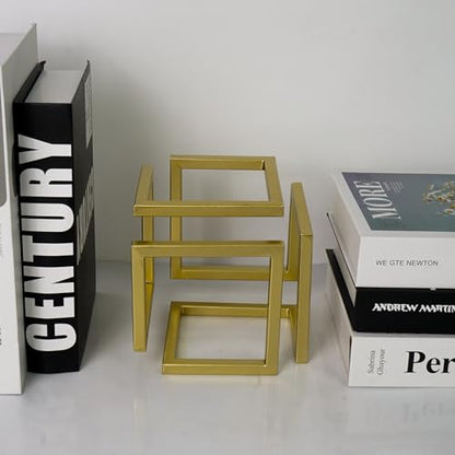 DreamsEden Geometric Cube Sculpture Gold Block Modern Statues Metal Art Decorative Desktop Ornaments