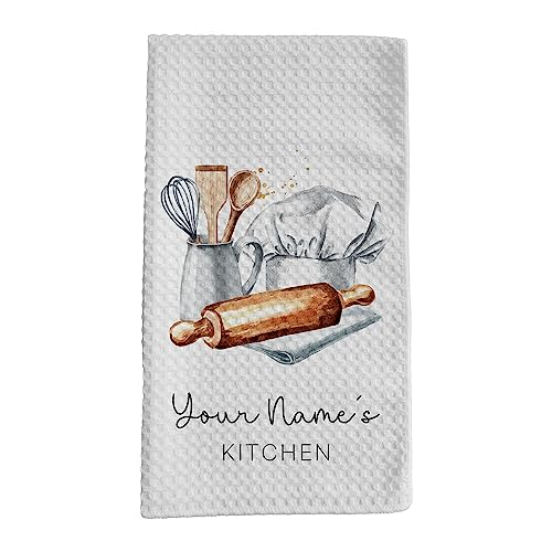 Personalized Kitchen Towel | Custom Tea Towel | Watercolor Utensil Dish Towel | Kitchen Decor | Hand Towel Gift Set | Waffle Weave Dishcloth (Just 1 Towel, Design 3) - size: Just 1 Towel, style: Design 3