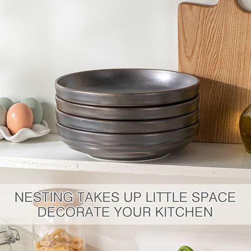 HAPPY KIT Stoneware 9'' Pasta Bowls 42oz Set of 4, Dusty Rose | Stoneware, Reactive Glaze, Ceramic Serving Bowls for Fruit, Soup, Noodle, Dinner, Scratch Resistant - color: DustyRose
