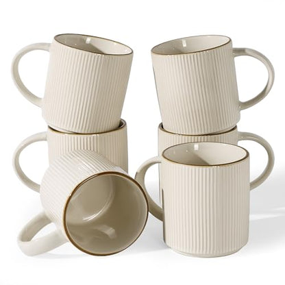 famiware Coffee Mug Set of 6, Star 16 oz Large Mugs Cup Set with Handle | Ceramic Mug for Coffee, Latte, Tea, Stackable Drinkware Set, Microwave & Dishwasher Safe, White - color: White, size: 6 Count (Pack of 1)