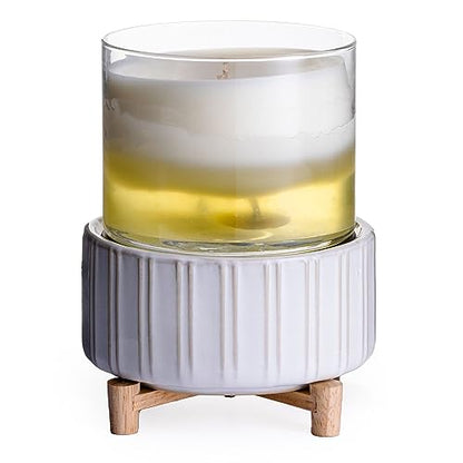 Candle Warmers ETC 2-in-1 Candle and Fragrance Warmer for Warming Scented Candles or Wax Melts and Tarts with to Freshen Room, Ceramic and Wood - style: Ceramic and Wood