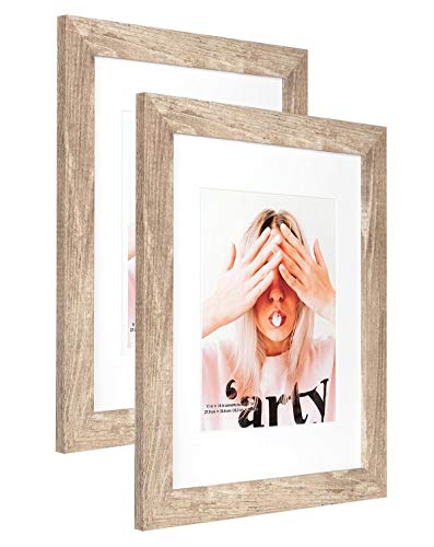 Wide Molding Rustic 11x14 Picture Frames, Made of HD Glass Display Picture 8x10 with Mat, Light Brown Photo Frame for Wall Mounting, 2 Sets - color: Light Brown, size: 11x14 inches