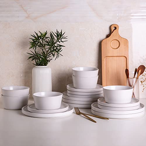 AmorArc Ceramic Plates Set of 6, Matte Glaze 8.0 Inch Dishes Set for Kitchen, Dessert,Salad,Appetizer, Small Dinner Plates, Microwave & Dishwasher Safe, Scratch Resistant, Matte White | High Edge Small Dinner Plates for Dessert,Salad,Appetizer,Dinner,Micr