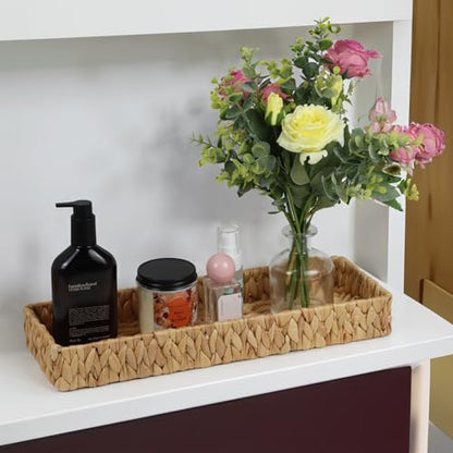 Water Hyacinth Bathroom Vanity Tray, 16.7 Inch | Long Toilet Tank Basket, Hand Towel Organizer, Bathroom Counter Storage, Coffee Table Tray, Woven Decor - size: 16.7" x 6" x 2"