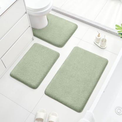 HOMEIDEAS Upgraded Bathroom Rugs Set 3 Piece, Ultra Soft Memory Foam Bath Mats, Super Absorbent Non Slip Washable U-Shaped Toilet Bath Rug (Sage Green, 17"x24"+20"x32"+U-Shaped 20"x24") - color: Sage Green