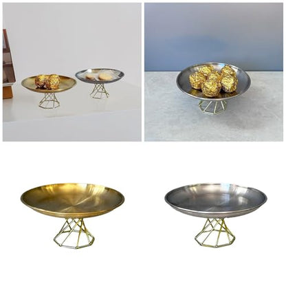 Elegant High-Footed Metal Jewelry Tray Stainless Steel Dessert Plate Decorative Food Serving Dish for Household Serving Platter
