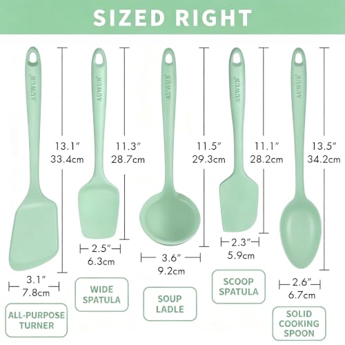 5PCS Silicone Kitchen Utensils Set, Heat Resistant Spatula Set | Cooking Tools Made of Food Grade BPA Free Silicone, Heat Resistant Design Protects Nonstick Cookware for Everyday Meals - color: Pistachio