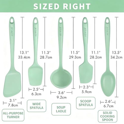 5PCS Silicone Kitchen Utensils Set, Heat Resistant Spatula Set | Cooking Tools Made of Food Grade BPA Free Silicone, Heat Resistant Design Protects Nonstick Cookware for Everyday Meals - color: Pistachio