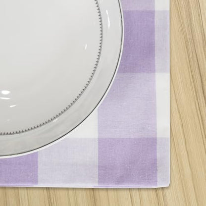 Lilac & White 2 Side Cotton Buffalo Check Placemats Set of 4 Heat Resistant Dining Table Place Mats for Kitchen Table 12 x 18 inches - color: Plaids Lilac & White, size: Rectangular Placemats 12" x 18"