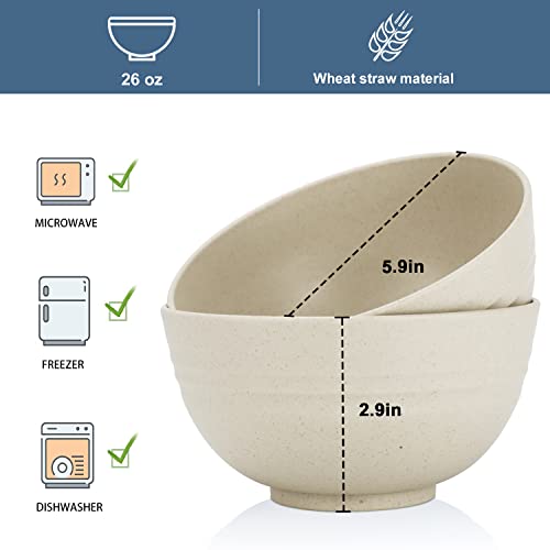 Wheat Straw Bowl Sets,8 PCS Unbreakable Cereal Bowls 26 OZ,Microwave and Dishwasher Safe Bowls, Kitchen Bowl suitable for cereal,salad,snack and soup (Beige) - color: Beige, size: 26 oz