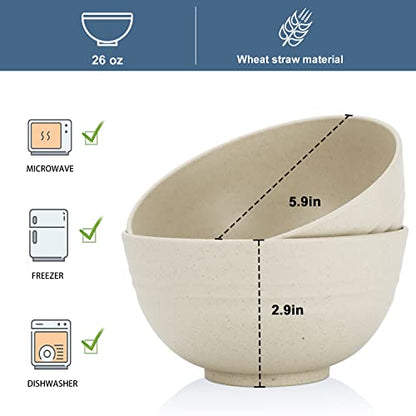 Wheat Straw Bowl Sets,8 PCS Unbreakable Cereal Bowls 26 OZ,Microwave and Dishwasher Safe Bowls, Kitchen Bowl suitable for cereal,salad,snack and soup (Beige) - color: Beige, size: 26 oz