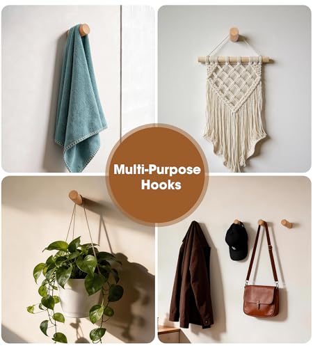 Wood Wall Hooks, 4 Pack Heavy Duty Coat Hooks – Farmhouse Rustic Entryway & Bathroom Hooks for Hats, Towels, Bags, Clothes, Fits Drywall, Angled Beech Wood - color: Beech Wood, size: Angled 4-Pcs
