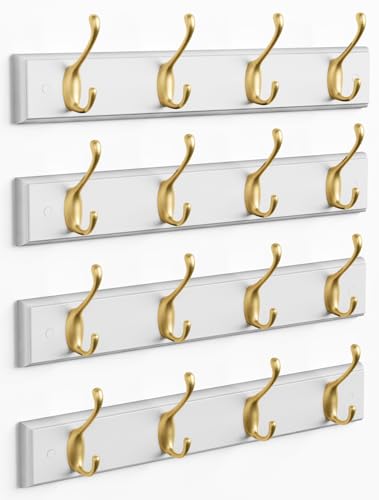 Forbena Gold Coat Rack Wall Mount, Decorative Coat Hooks for Wall, Heavy Duty Coat Hanger Key Holder for Hanging Hats, Coats, Purses, Bags Bathroom, Teen Grils Room (White and Gold, 4 x 4 Hook) - color: Metal Gold Hooks and White