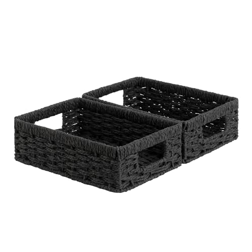 StorageWorks Wicker Baskets for Organizing, Paper Rope Black Baskets,2-Pack | Black Wicker Basket, Black Storage Basket, Woven Baskets for Storage, Small Baskets for Organizing, Wicker Storage Baskets - color: Black (Paper Rope), size: 2x 11¼"L x 7½"W x 3