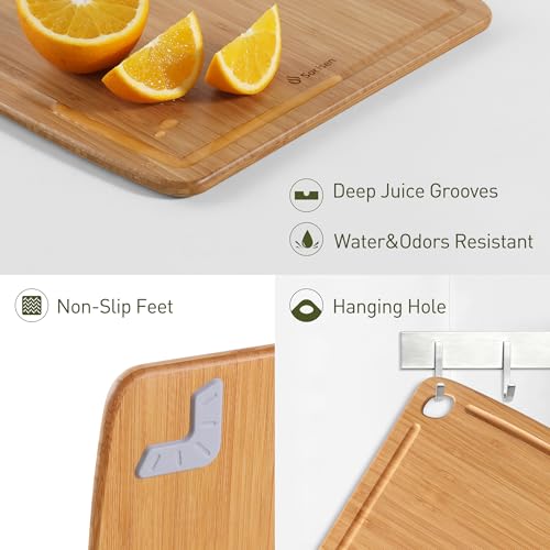 Lightweight Durable Bamboo Cutting Board Set with Non-Slip Feet, Wood Cutting Board for Busy Kitchen, Easy Clean Wooden Chopping Boards with Juice Groove Best House Warming Gift Set of 3 (S+M+L) - color: Carbonized Bamboo(Brown), size: Set of 3 (Small + M