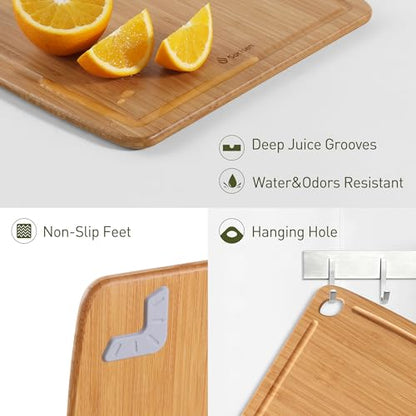 Lightweight Durable Bamboo Cutting Board Set with Non-Slip Feet, Wood Cutting Board for Busy Kitchen, Easy Clean Wooden Chopping Boards with Juice Groove Best House Warming Gift Set of 3 (S+M+L) - color: Carbonized Bamboo(Brown), size: Set of 3 (Small + M
