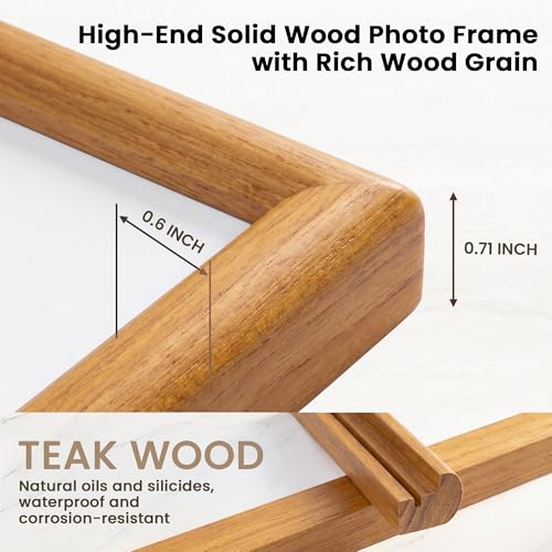 Acovy 6x8 Picture Frame, Natural Solid Teak Wood 6"x8" Photo Frame for Wall, Handcrafted Wooden Frame 6 x 8 Matted to 5x7, High Definition Tempered Glass, Wall Hook Included, Natural Teak - color: Teak, size: 6"x8"