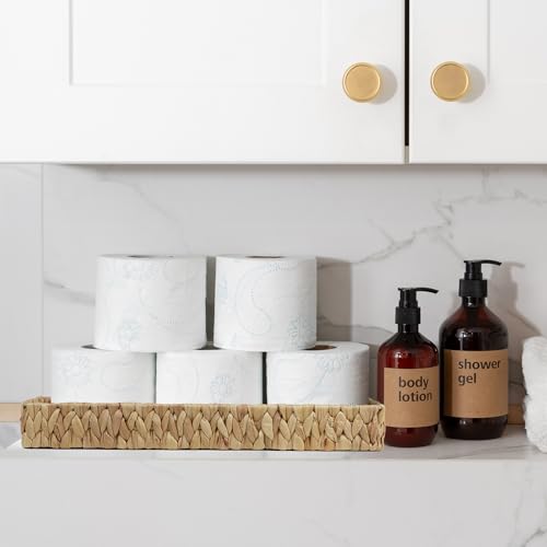 Water Hyacinth Bathroom Vanity Tray, 16.7 Inch | Long Toilet Tank Basket, Hand Towel Organizer, Bathroom Counter Storage, Coffee Table Tray, Woven Decor - size: 16.7" x 6" x 2"