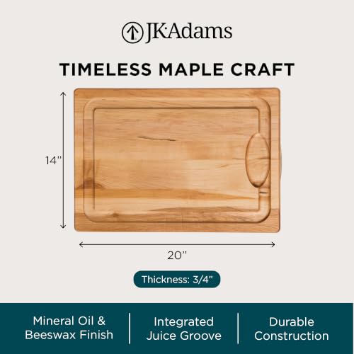 J.K. Adams Farmhouse Carving Board w/ Juice Groove, 14" x 20" | Farmhouse Maple Carving Board with Juice Groove Keeps Counters Clean During Everyday Meal Prep