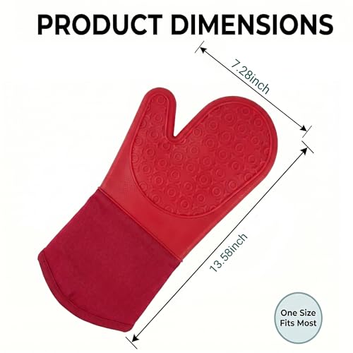 Silicone Oven Mitts Ultra Heat Resistant up to 500°F - Oven Mitts with Thick Cotton Liner - Long Slip Resistant Pot Holders, Flexible Oven Gloves -2Pack 13.5" (RED) - color: Red