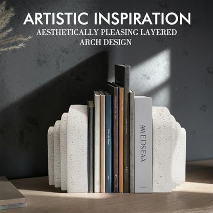 Heavy Duty Arch Resin Decorative Bookends for Shelves Set of 2 | Non-slip base, Scratch-resistant finish, Weighted shelf support