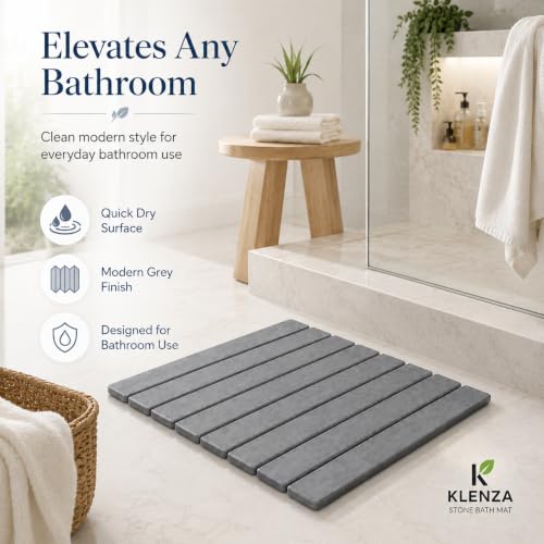 Stone Bath Mat, Quick Dry Foldable Diatomaceous Earth, 24 x 16, Grey | 23.6 x 15.3 in grey stone bath mat with foldable design, anti-slip pad and included sandpaper.