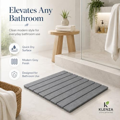 Stone Bath Mat, Quick Dry Foldable Diatomaceous Earth, 24 x 16, Grey | 23.6 x 15.3 in grey stone bath mat with foldable design, anti-slip pad and included sandpaper.