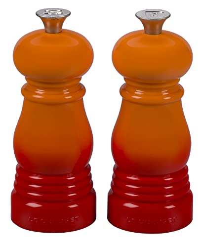 Le Creuset Petite Salt and Pepper Mill Set, 5" x 2" each, Flame - color: Flame, size: Small
