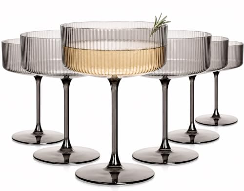 Ciaell 12 Pack Black Plastic Martini Glasses for Bars Parties | 10 oz Black Ribbed Coupe Cups, Heavy Duty Plastic, Cocktails Whiskey Margaritas Wine for Weddings - color: Black