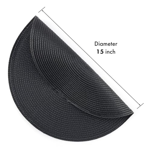 Winknowl Round Braided Placemats Set of 4 Washable Woven Heat Resistant Table Mats for Kitchen Dining Tables 15 inch Round Place Mats (Black,4pcs) - color: Black, size: 4pcs