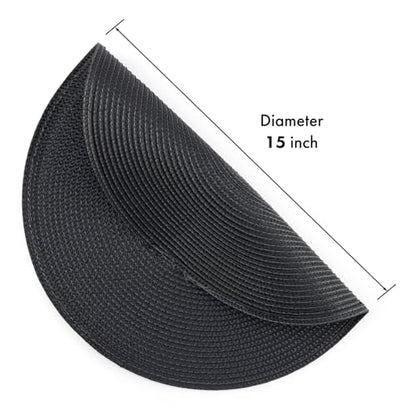 Winknowl Round Braided Placemats Set of 6 Washable Woven Heat Resistant Table Mats for Kitchen Dining Tables 15 inch Round Place Mats (Black,6pcs) - color: Black, size: 6pcs