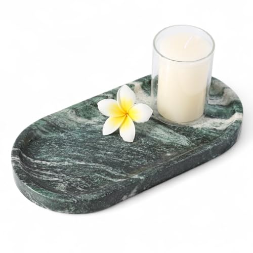 Green Marble Tray for Bathroom Countertop, 10"x5" Natural Marble Vanity Tray Perfume Trays for Dresser, Stone Jewelry Dish Candle Holder for Home Decor, Stone Catchall Trays - color: Verde Lapponia Green