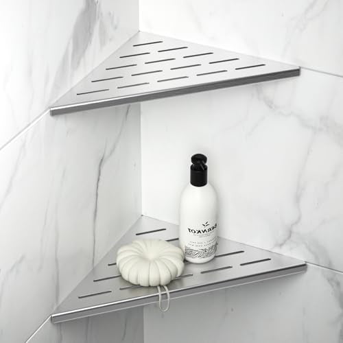 10'' Corner Shower Shelf 2PCS | 304 Stainless Steel Bathroom Shelves for Tiled Wall, Grout in Shelf, Silver - color: Silver, size: 10''