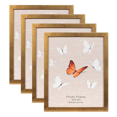 Gold 8x10 Picture Frame set of 4, Display 8x10 without Mat Wall Gallery Photo Frames - color: Vintage Gold, size: 8x10 inches