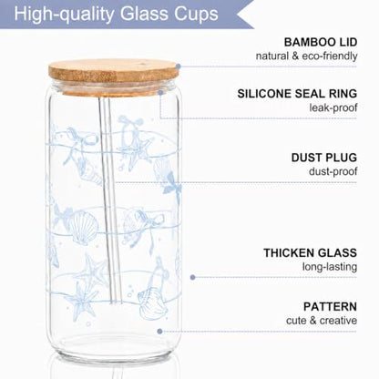 Beach Gifts for Women, Ocean Sea Glass Cup with Lid and Straw | Coffee Cup Tumbler Summer Beachy Stuff for Women Teen Girls Mom Wife Birthday Thanksgiving Wedding Bridal Shower 16oz - style: Ocean