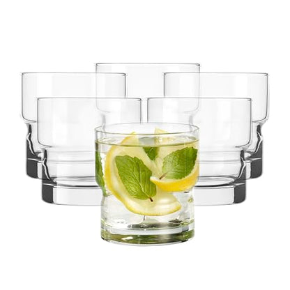 Libbey Newton Double Old Fashioned Glasses Set of 6, Sleek, Stackable Short Drinking Glasses, Lowball Cocktail Glasses for Anniversaries, Holidays - color: Rocks