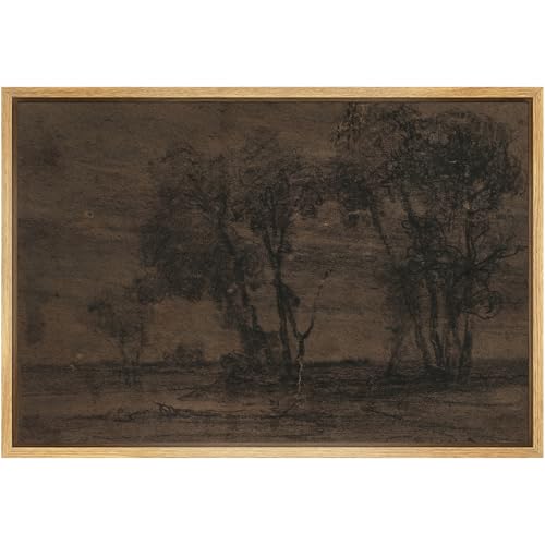 SIGNFORD Framed Canvas Print Wall Art Set Vintage Charcoal Woodland Scene Rustic Nature Sketch Illustrations Modern Art Farmhouse/Country Landscape for Living Room, Bedroom, Office - 16"x24" Natural - color: B15-2508-m03, size: 24"L x 16"W