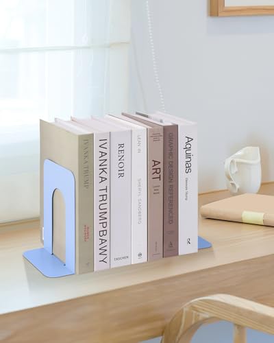 Honagu Bookends, Metal Book Ends, Bookends for Shelves, Book Holder Stopper for Heavy Books/CDs/DVDs ((1 Pair/2 Pieces, Macaron Blue) - color: Macaron Blue