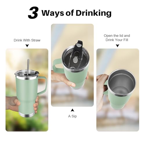 20 oz Tumbler with Handle, Stainless Steel Insulated Tumbler with Lid and Straw, Double Wall Vacuum Coffee Mug Tumbler, Insulated Coffee Thermal Cup for Cold and Hot (Matcha) - color: Matcha, size: 20 Ounces