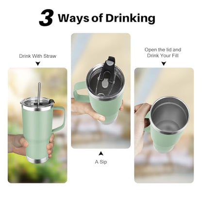 20 oz Tumbler with Handle, Stainless Steel Insulated Tumbler with Lid and Straw, Double Wall Vacuum Coffee Mug Tumbler, Insulated Coffee Thermal Cup for Cold and Hot (Matcha) - color: Matcha, size: 20 Ounces