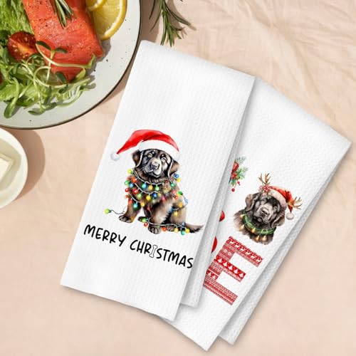 Christmas Newfoundland Kitchen Dish Towels 2 Pack - Newfoundland Dog Lover Gift, Waffle Weave Christmas Hand & Tea Towels for Kitchen Bathroom, 16x24 Inches - color: Newfoundland Christmas