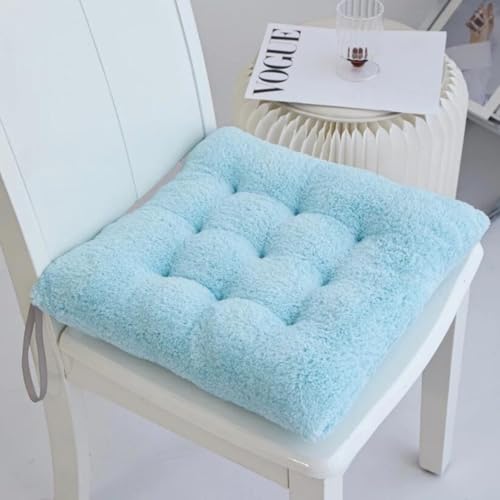 Set of 2 Luxury Sherpa Fleece Chair Cushions with Ties Cushion Pillow 15x15x3 Inch Thick Padding & Tufted Design Tufted Chair Pads for Indoor Dining Room and Kitchen Chairs (Blue,15"x15") - color: Blue, size: 15x15 Inch (Pack of 2)