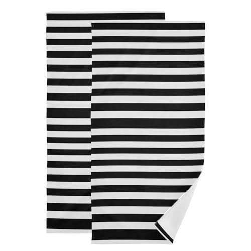ALAZA Hand Towels for Bathroom Set of 2, Black White Stripes Ultra Soft and Absorbent Fingertip Towels & Face Cloths, 28 x 14 inch - color: Multicolor09