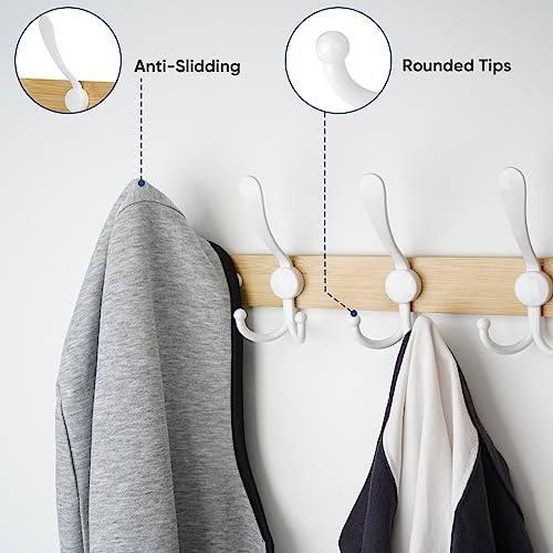 TICONN Wall Mounted Coat Rack, Five Heavy Duty Tri Hooks All Metal Construction for Jacket Coat Hat in Mudroom Entryway (Wood White, 1-Pack) - color: Wood White