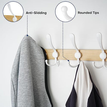 TICONN Wall Mounted Coat Rack, Five Heavy Duty Tri Hooks All Metal Construction for Jacket Coat Hat in Mudroom Entryway (Wood White, 1-Pack) - color: Wood White
