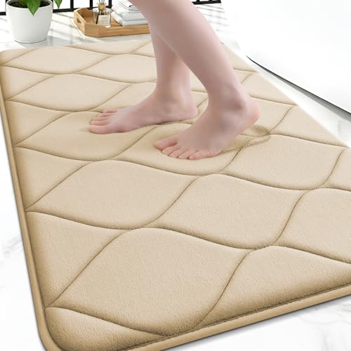 Smiry Memory Foam Bath Mat 30x20, Ultra Soft Absorbent Bathroom Rugs | Beige, Plush Quick Dry and Machine Washable Cushion Bath Mats for Bathroom, Shower, Tub & Home Decor - color: Beige, size: 30"x20"