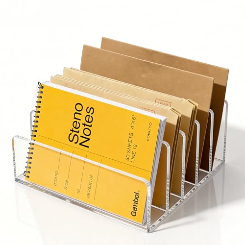 Clear Acrylic 5-Compartment Mail & Letter Desk Organizer | 5mm thick, 5 compartments organize mail, bills, letters & more. Crystal clear acrylic, non-slip pads. No assembly. - size: 5 Compartments