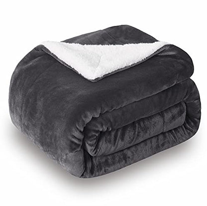 Sherpa Fleece Throw Blanket, Reversible Super Soft Luxurious Plush Blanket Throw Size, Dark Grey, 50"x60" | Reversible Super Soft Luxurious Plush Blanket Throw Size - color: Dark Grey, size: 50"×60"