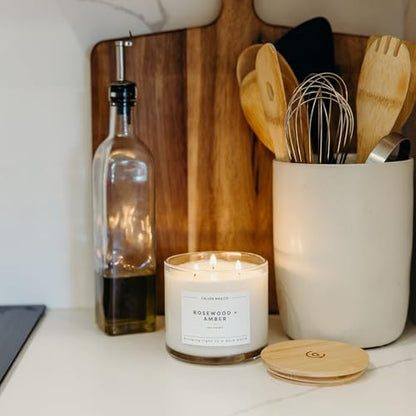Rosewood & Amber 3 Wick Scented Candle - 43 Hour Burn | Made in the USA Luxury Clean Soy Wax Candles - Long Lasting Large Glass Jar Candle for Home - 3 Wicks - 14.9oz - color: Rosewood + Amber
