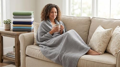 100% Cotton Waffle Weave Blanket, Twin Size 60 x 90 Inches, 300 GSM Lightweight Breathable Cooling Bed Blanket for Summer & All Season, Soft Woven Blanket, Light Grey - color: Light Grey, size: 60x90-Twin